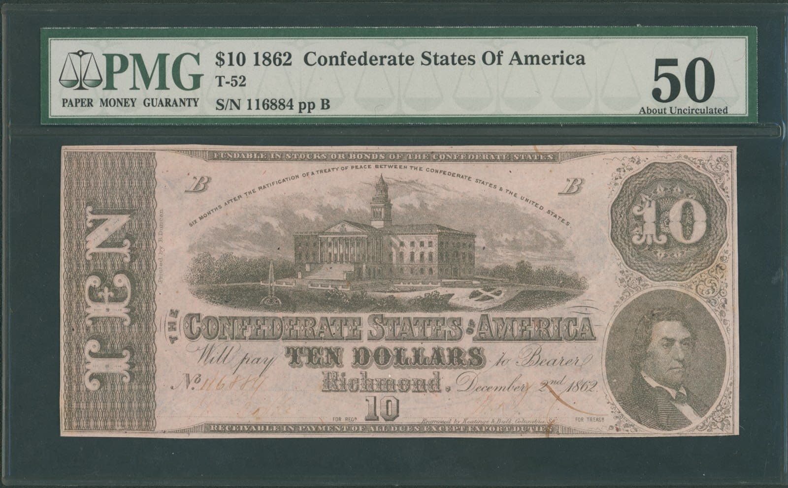 $10 1862 Confederate States of America